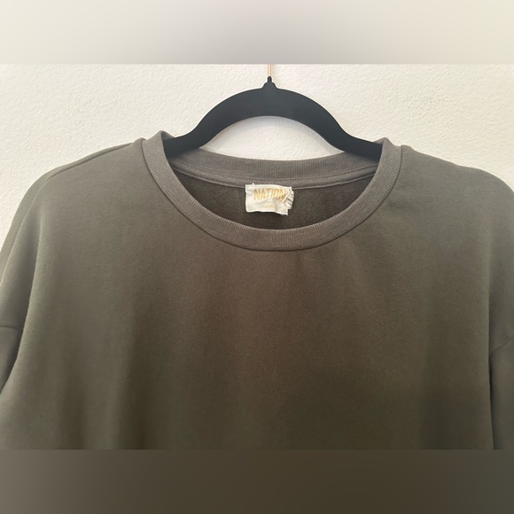 Nation Ltd Olive Green Balloon Sleeve Cropped Sweatshirt Sz S Boxy Minimalist - Picture 4 of 9